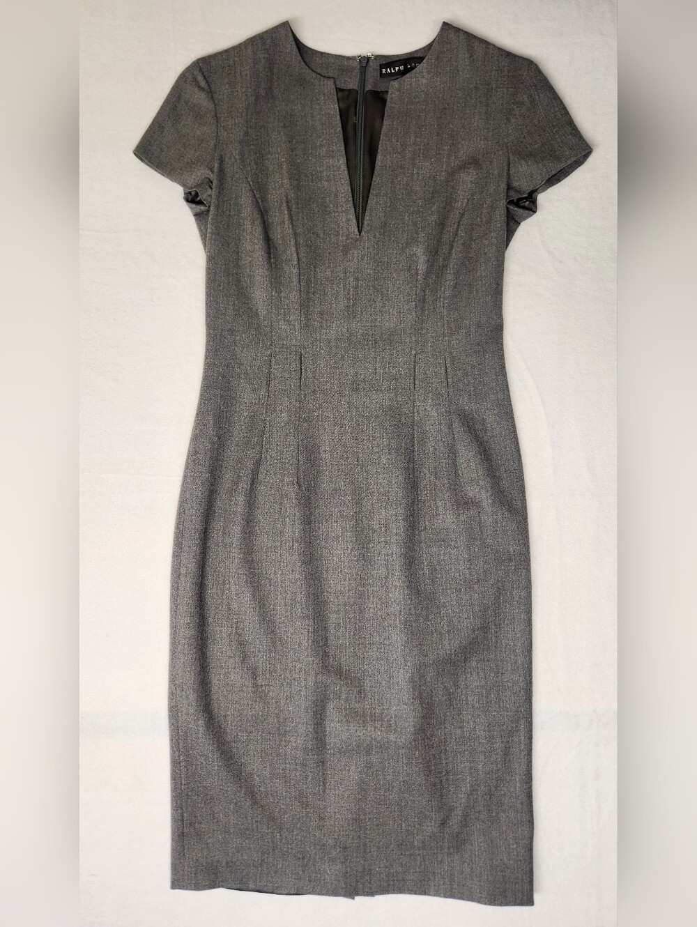 Ralph Lauren Black Label Lightweight Virgin Wool Gray Sheath Pencil Dress Sz 4